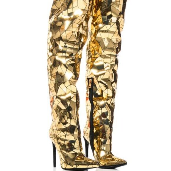 AZALEA WANG " MIRACULOUSLY MIRRORED " SHATTERED METALLIC STILETTO BOOT(BRAND NE - Picture 1 of 9